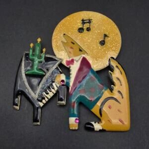 Moulin Rouge Dog Howling at Moon Broch Piano Playing Dog Costume Jewelry